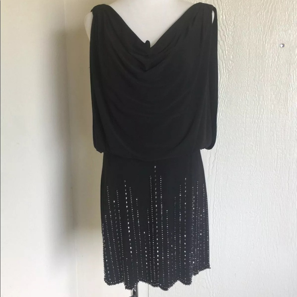 Cache Black Draped Cocktail Dress with Beaded Skirt